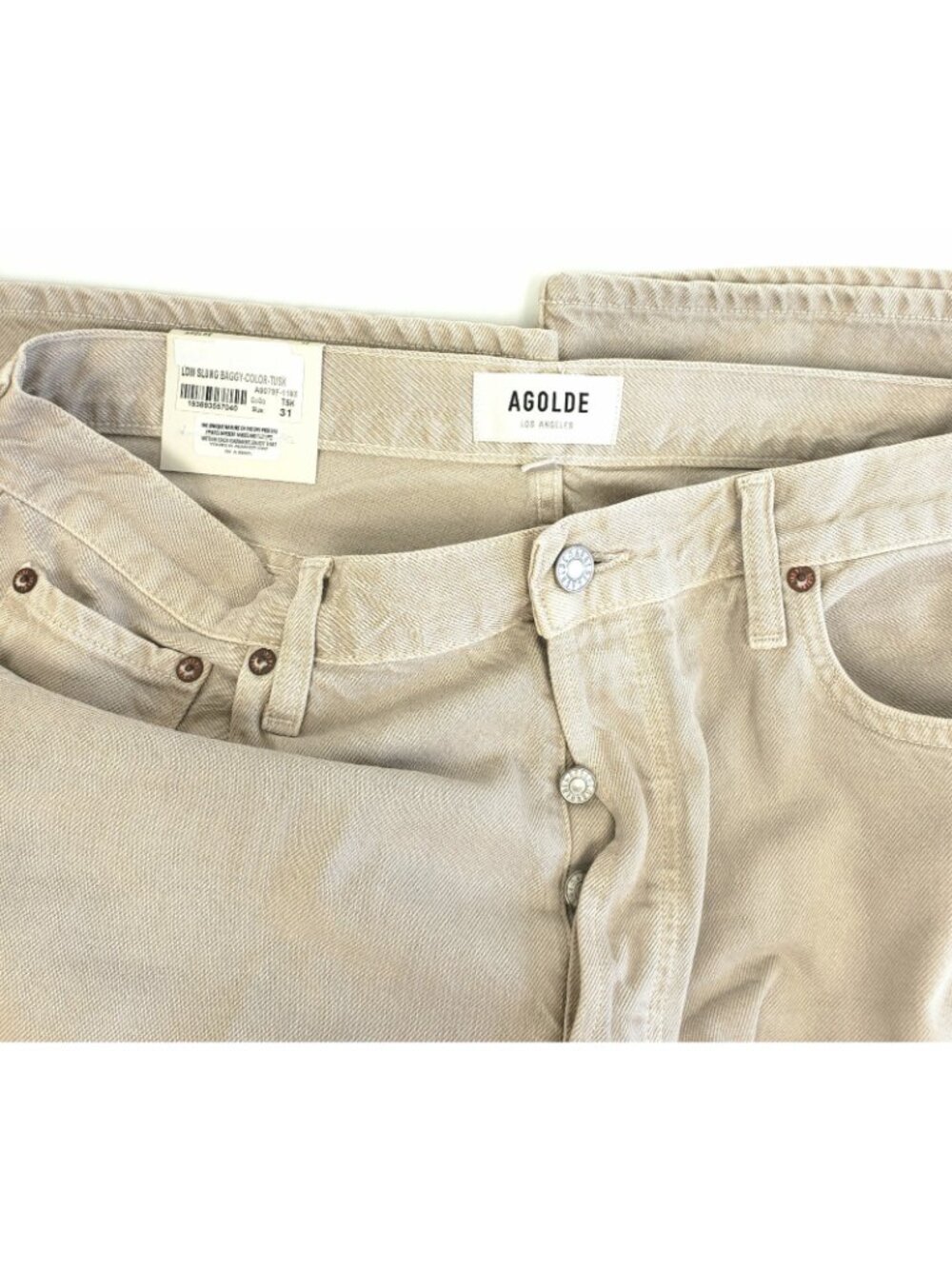 AGOLDE Low Slung Baggy Womens Rigid Cotton Wide Leg Jeans Beige Size 31 - Picture 6 of 6